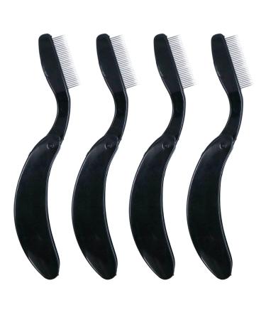 4PCS Folding Eyelash Comb, Eyebrow Comb Metal Teeth, Eyelash Separator Comb, Eyelash Brush and Comb, Professional Tool for Define Lash & Brow (Black)