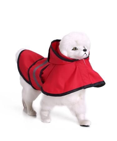 Dogs raincoat with hood and secure reflective strip ultra -light breathable 100% waterproof rain jacket for small medium -sized dogs L red