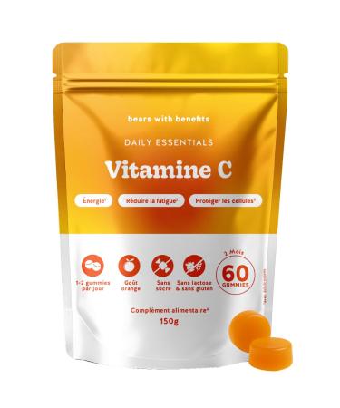 Gummies Vitamine C 250 mg Daily Essentials Contribue au M tabolisme Energ tique Normal Fonctionnement Normal du Syst me Immunitaire 60 unit s (2 mois) Vegan Sans Sucre Bears with Benefits NEW FORMAT