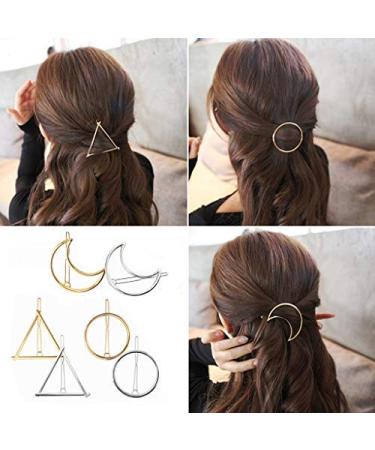 BeautyMood 6pcs Minimalist Dainty Gold Silver Hollow Geometric Metal Hairpin Hair Clip Clamps Circle  Triangle and Moon - Buy Online on GoSupps.com