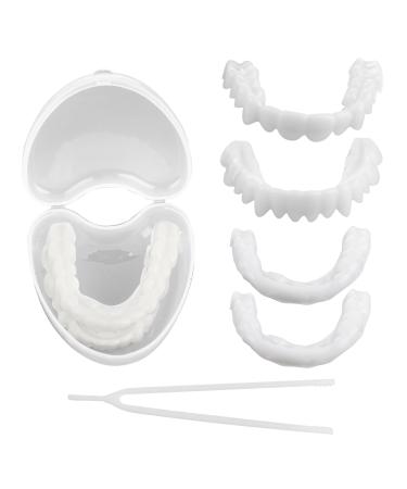 1 Pair Cosmetic Denture Upper and Lower Dental Veneer, Temporary Denture with Storage Box, Teeth Whitening Strip for Men Women Adult