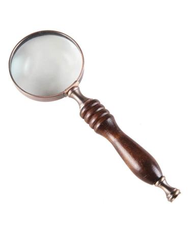 Magnifier Vintage Copper Antique Hand-held Magnifying Glass Wooden Handle Elegant and Elegant Metal Protection Frame Resistant to Falling