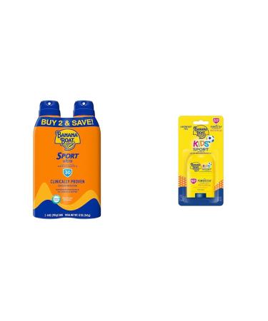 Banana Boat Sport Ultra Clear Spray Sunscreen SPF 30 Twin Pack and Kids Sport Sunscreen Stick SPF 50