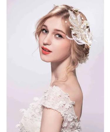 Bridal Wedding Headband Hair Vine Headdress Pearl Feather Hair Piece Hair Pin Wedding Hair Accessories for Bride Hair Clips for Prom Party - Buy Online on GoSupps.com