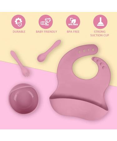 Vicloon Silicone Baby Feeding Set | 4-Piece Weaning Suction Set | BPA-Free | Toddlers & Kids Bowl Gift | Pink Sucker Bowl - Buy Online on GoSupps.com