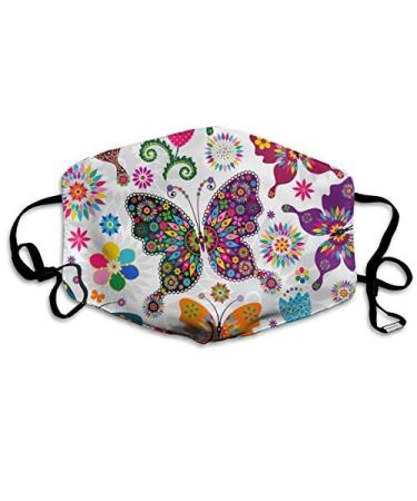 Seamless Floral Colorful Butterflies And Flowers Half Washable Face Mask Masks Cotton Windproof Anti Reusable Comfortable Breathable Balaclava For Women Men