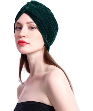 Dark Green Minkissy Velvet Bath Hair Towel Head Wrap | Decorative Makeup Headband Gift for Christmas - Buy Online on GoSupps.com