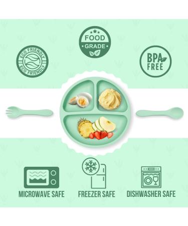 Little Chiltern Co 8 Pcs Silicone Baby Weaning Set - Adjustable Bib Suction Bowl & Plate Cup Fork & Spoon - Green - Buy Online on GoSupps.com