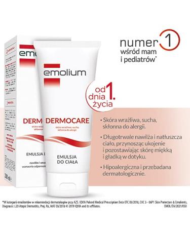 Emolium Dermocare Body Emulsion 200ml - Allergy-Free Moisturizer for Dry Sensitive Skin | Ideal from Day 1 | International Shipping - Buy Online on GoSupps.com