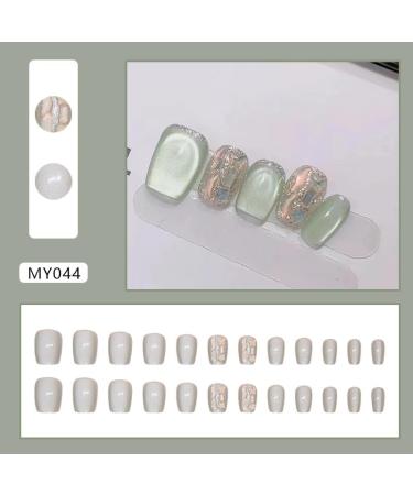 Senvenski Short Coffin Press On Nails Jelly Green Glitter Cat Eye Magnetic Holographisch Fake Nails Shimmery Acrylic Nails Full Cover with Nail Glue for Women and Girls (CD052) - Buy Online on GoSupps.com