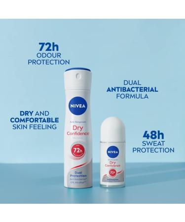 NIVEA Dry Confidence 72H Anti-Perspirant Roll-On Deodorant (50ml Pack of 6) Women's Deodorant with 72H Odour Protection Daily Use Anti-Perspirant Deodorant for Women - Buy Online on GoSupps.com