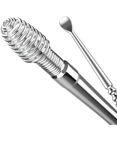 Spiral Ear Cleaner Wax Remover Earwax Removal Kit with Stainless 360 Massage Metal Double Ended Scraper Cleaning Set Brush and Storage Box Tool Spoon (Silver)