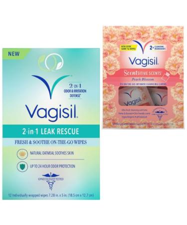 Sensitive Scents On-The-Go Feminine Cleansing Wipes pH Balanced Individually Wrapped + King Combo QR Code (Leak Rescue & Peach Blosson scent (12 pack ea.)) Leak Rescue & Peach Blosson scent (12 pack ea.) 1 Count (Pack of 1)
