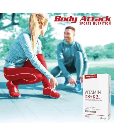 Buy Body Attack Vitamin D3 + K2 - High Dose Vegan Capsules | 100mg K2 & 37.5mg D3 for Optimal Health | International Shipping Available - Buy Online on GoSupps.com
