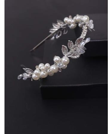 BERYUAN Bridal Leaf Pearl Tiara Women Crown Silver Wedding Hair Accessory Rhinestone Crystal Hair Piece Gift for Her Party Headpiece for Bride Bridesmaid Girls (Silver) - Buy Online on GoSupps.com