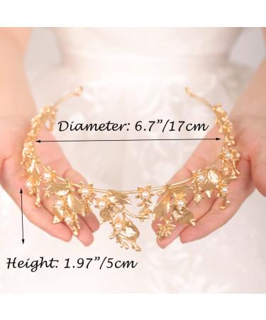 JWICOS Gold Tiara Crown for Women - Bridal Wedding & Prom Princess Tiara Crown - Elegant Floral Leaves Pearl Crown for Pageant & Halloween Costume - Buy Online on GoSupps.com