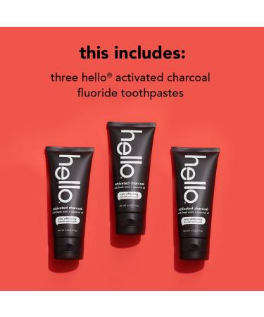 Hello Activated Charcoal Toothpaste - Fluoride & Whitening, Fresh Mint, Vegan, Gluten-Free, 3 Pack - Buy Online on GoSupps.com
