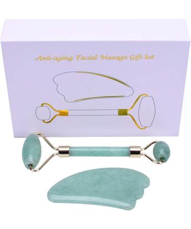 Jade Roller & Gua Sha Set Jade Roller for Face Gua Sha Facial Tools Anti Aging Jade Roller- Green Quartz Skin Care Tools for Face Massager Body Eyes Neck Skin Tightening(Green) - Buy Online on GoSupps.com