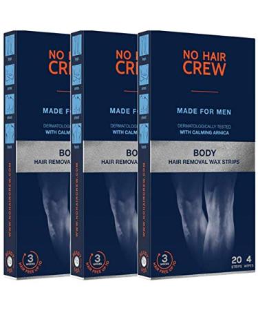 No Hair Crew 3 x 20 cold wax strips for the body - wax strips for hair removal for men (set 3 x 20 wax strips & 4 caregivers)