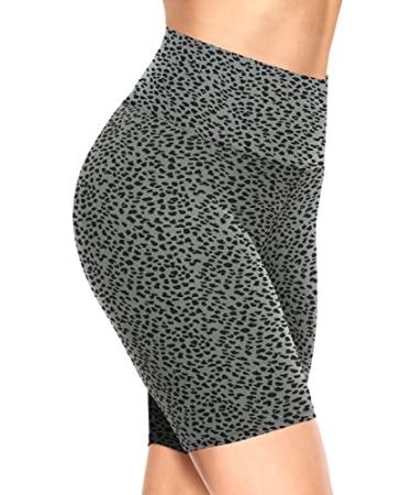 TNNZEET 8"/5" Buttery Soft Biker Shorts for Women  Print High Waisted Workout Yoga Athletic Shorts 8" No pocket Large-X-Large Bean Green Leopard