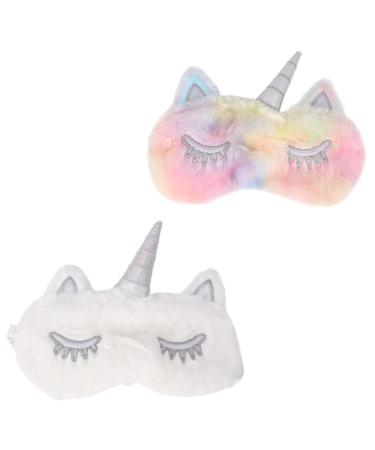 Didiseaon 2pcs Unicorn Eye Patch Unicorn Sleep Eye Shade Unicorn Blindfolds Sleep Blindfold Swimming Drag Belt Unicorn Eye Cover Stress Relieving Eye Mask Plush Cover Eyes White Travel Mop