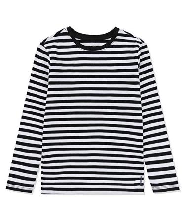 AMERICLOUD Kids Soft Cotton Jersey Long Sleeves T-Shirt Basic Crewneck Tee Shirts for Girls and Boys 9-10 Years Black/White Stripe