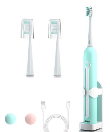 CRKIOB Electric Toothbrush for Adults Ultrasonic Rechargeable Power Toothbrushes One Charge for 180 Days Use with 2 Brush Heads and Holder Electric Toothbrushes (Green) Green+2 Brush Heads+toothbrush Holder