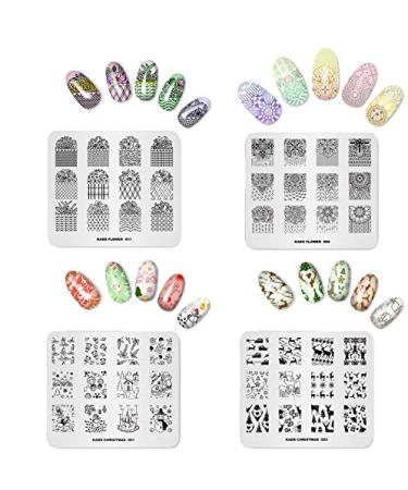 KADS 4 Pcs 3D DIY Nail Art Stamp Plate Christmas Snowflakes Snowmen and flower Decoration C2