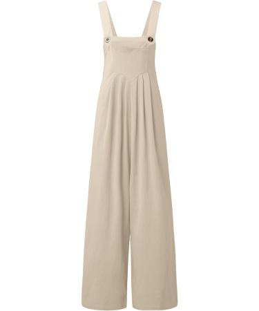 1983 Women's Summer Casual Loose Jumpsuit Wide Leg Pants, Khaki Medium - Buy Online on GoSupps.com