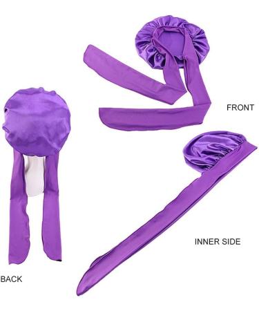 WUBAYI 2PCS Satin Bonnet Silk Bonnet Hair Wrap for Sleeping Hair Bonnet for Bath Tie Band for Women Long Curly Braid Hair Black Purple - Buy Online on GoSupps.com