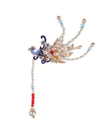 FRCOLOR 1pc Pearl Phoenix Hair Clip Chinese Hanfu Pearl Headpiece Hair Clips Rhinetone Hair Stick Vintage Hair Accessories Tassel Hairpins Pearl Hair Accessories Trendy Freshwater Pearls