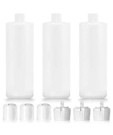 3 Pack 16oz Plastic Bottle with 6 Caps in 2 Styles - BPA Free Latex-Free, Food-Grade, Great for Shampoo, Body Wash, Sauce and More