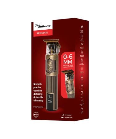 Paul Anthony 'Style Pro' USB-C Lithium Tramline Detailing & Stubble T-Bar Trimmer with LCD Display Zero mm Cutting and 4 Combs 1mm - 6mm - H5136A USB Detailer Trimmer