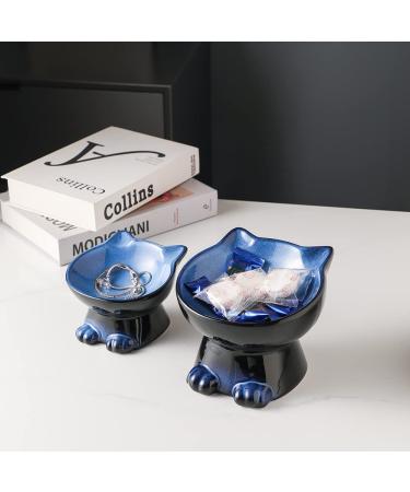 Ceramic Elevated Cat/Dog Bowls Set - Blue & Black, 4.5oz + 8oz - Protects Pet's Spine - Feeding & Watering Supplies - Buy Online on GoSupps.com