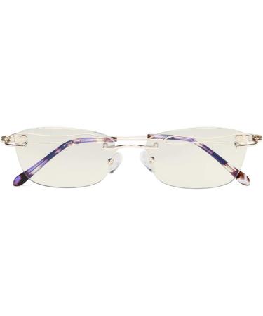 Eyekepper Rimless Blue Light Blocking Glasses for Women - Stylish Gold Frame with Purple Tips UV420 Protection Anti Eye Strain Relief - Buy Online on GoSupps.com