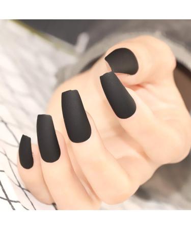 Sethexy 24-Piece Matte Ballerina Black Acrylic Nail Tips for Women & Girls - Medium Coffin Complete Cover - Buy Online on GoSupps.com
