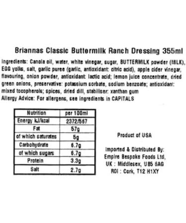 Briannas' Classic Buttermilk Ranch Dressing 2 x 355ml - Buy Online on GoSupps.com