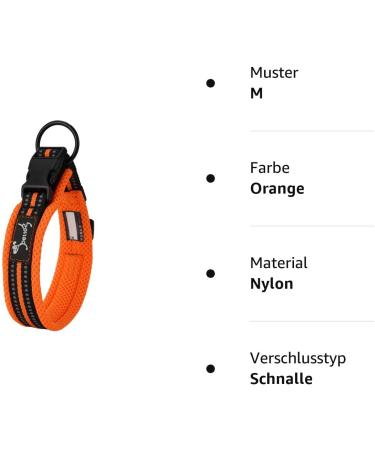 PETTOM Adjustable Nylon Dog Collar Breathable Reflective Design for Comfort & Safety | Size M (Orange) - Ideal for International Shipping - Buy Online on GoSupps.com
