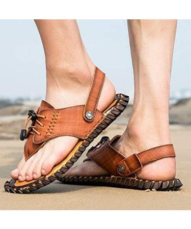 Creev Men's Leather Sandals - Half Drag Beach Flip Flops for Summer & Outdoor - Plus Size Slippers (41 B 47) - Buy Online on GoSupps.com