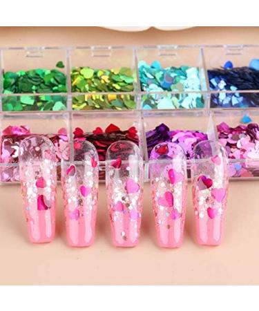 Heart Nail Art Glitter Sequins 3D Laser Love Heart Nail Decals Sticker Holographic Nail Sparkle Glitter for Manicure Make Up DIY Decals Decoration - Buy Online on GoSupps.com