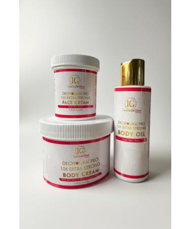 LaaBelleGlow Dechouka Pro 10X Extra Strong Skin Care Kit Face Cream and Body Cream and Body Oil Even Skin Tone 7 Days Results