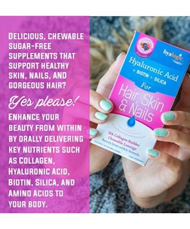 Hyalogic Hair Skin & Nails Hyaluronic Acid Collagen Builder Delicious Berry Flavored Collagen Boost Chewable Lozenges Sugar Free Vegan Collagen Ideal to Enhance Your Natural Beauty 30 Count - Buy Online on GoSupps.com