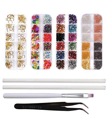 Gsrimgratoe Nail Art Decoration Rhinestone Nail Irregular Beads for Nail Manicure 3D Art Decoration Tip Drill Pen Set with Tweezers 8 Pieces