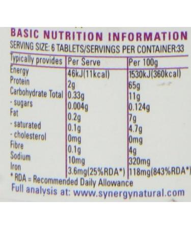 SYNERGY NATURAL Organic Spirulina Tablets - 100tabs (1 Pack) - Buy Online on GoSupps.com