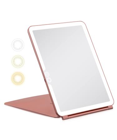 JBYAMUS Makeup Mirror Vanity Mirror with Lights, Travel Makeup Mirror, Lighted Makeup Mirror, 3 Colors Light Modes, Rechargeable 1800 mAh High-Capacity Battery, Best Gifts for Women. (Rose Gold)