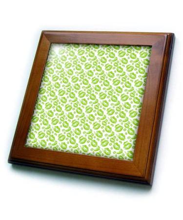 3dRose 8x8 Framed Tile - Two Kisses Collided Lip Smacking Lime Colored Lips Pattern Pattern - Lipstick Kisses