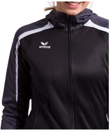 Erima Women's Liga Line 2.0 Training Jacket with Hood - Black/White/Dark Grey | International Shipping Available - Buy Online on GoSupps.com