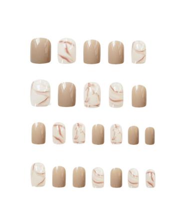 Smbcgdm Artificial Nails Women Press On Nails Art Marble Manicure Supplies 24Pcs Light Khaki