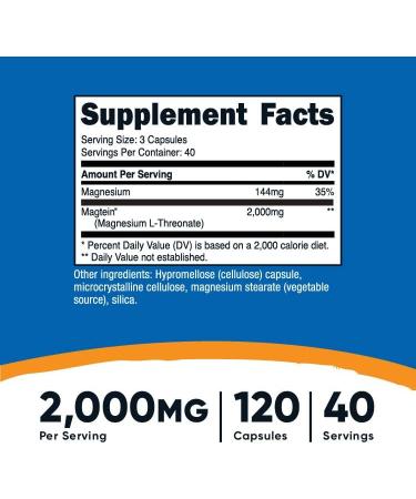 Nutricost Magnesium L-Threonate 2000mg - Magtein Supplement, 120 Capsules - Non-GMO, Gluten-Free, Vegetarian Friendly - Buy Online on GoSupps.com
