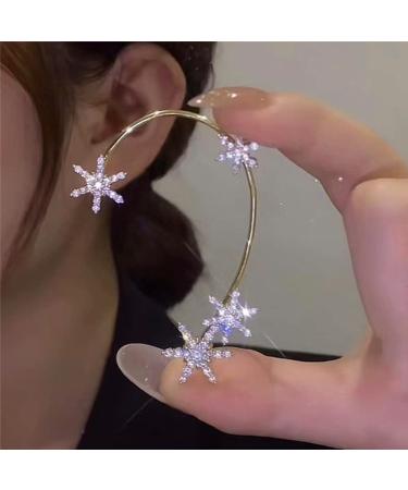 Wiwpar Gold Zircon Star Ear Cuff Earrings | Non-Pierced Rhinestone Wrap Around Climber Earrings for Women & Girls - Buy Online on GoSupps.com